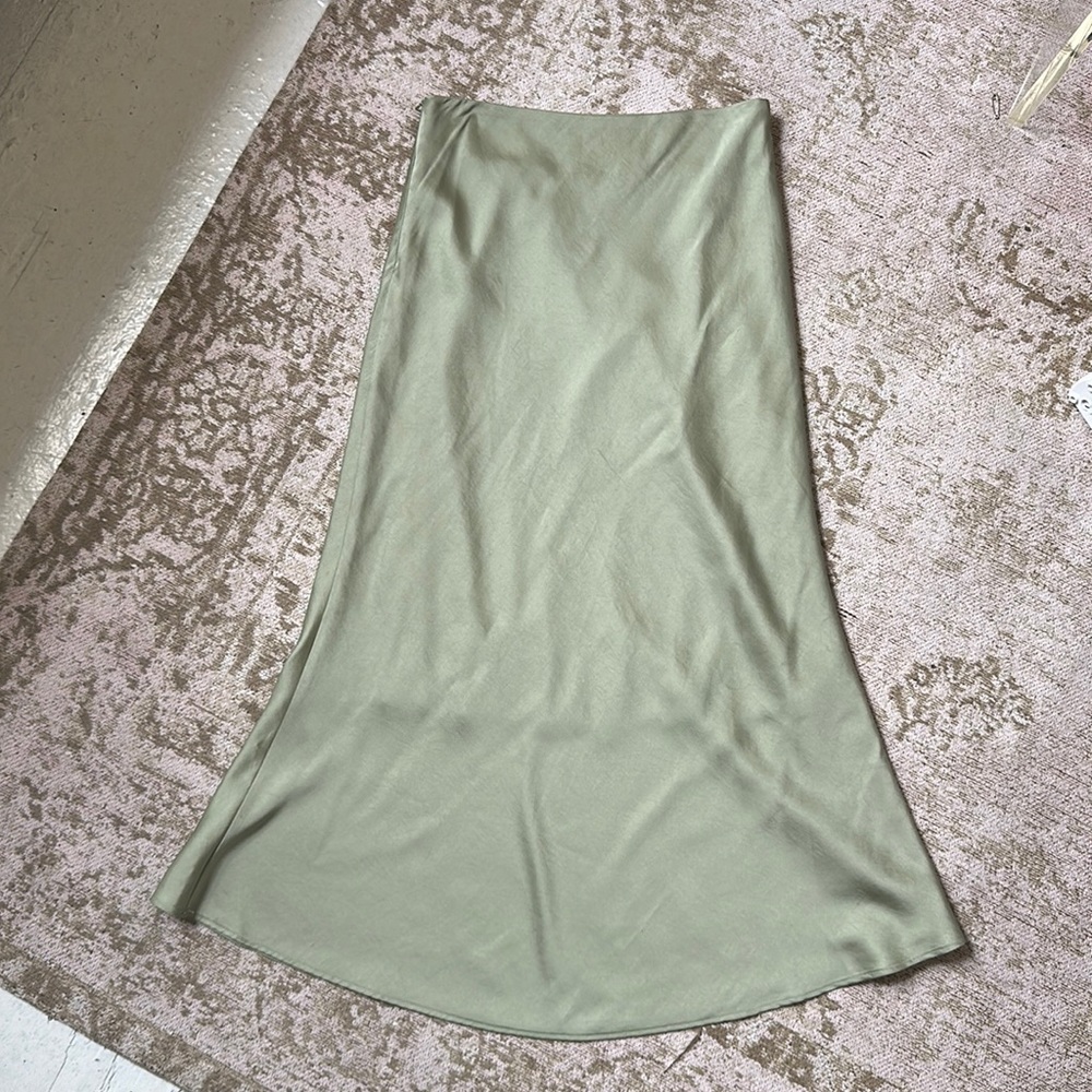 Pixie Market Pistachio Satin Midi Skirt